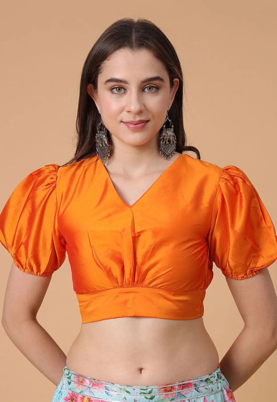 Solid Color Satin Blouse in Orange