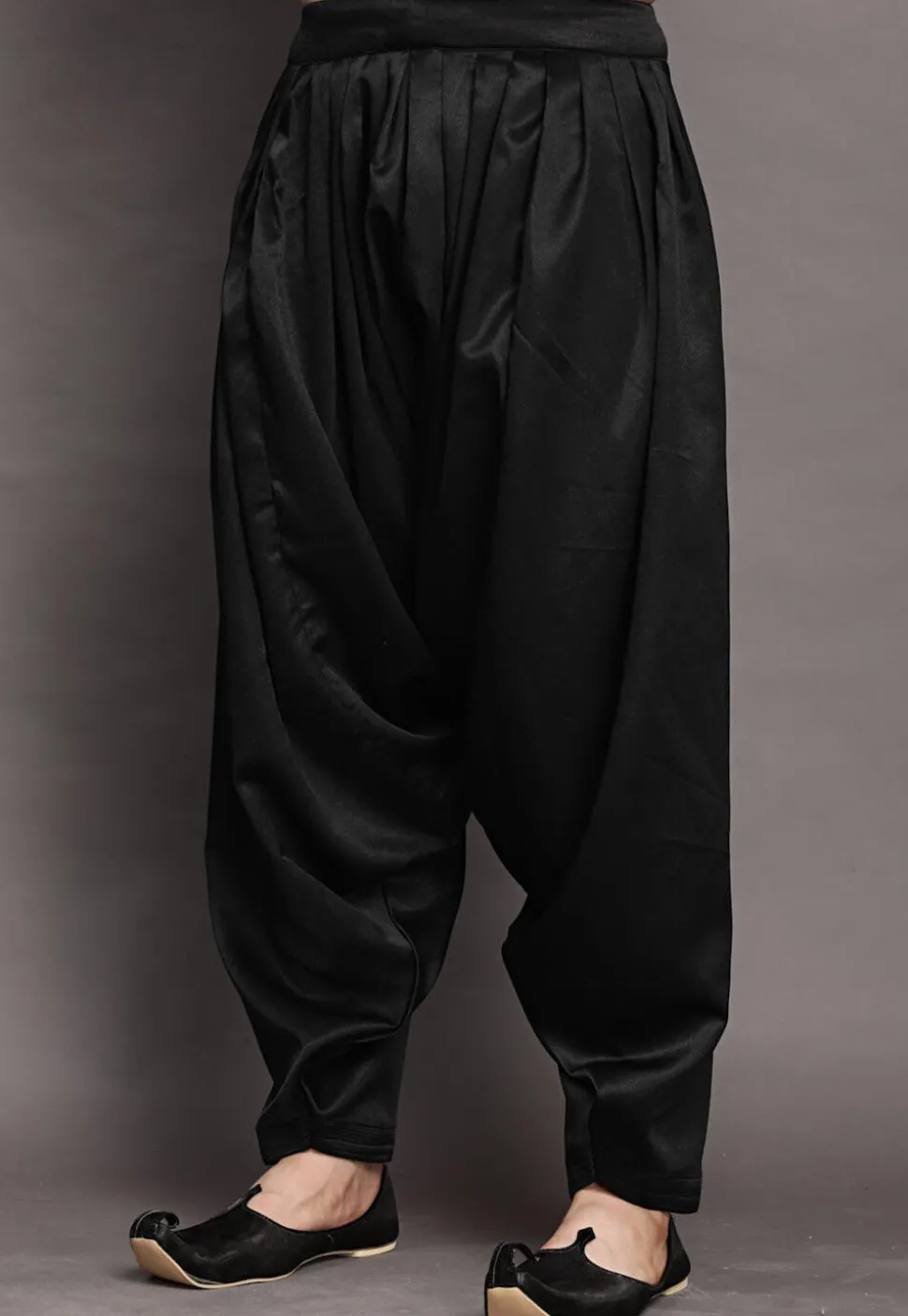 Solid Color Satin Dhoti Pant in Black