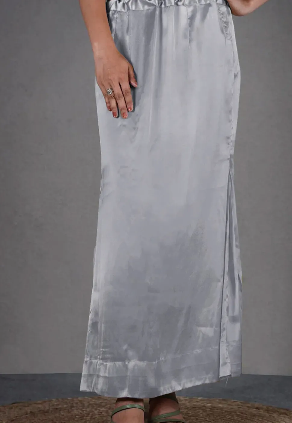 Solid Color Satin Fish Cut Petticoat in Grey