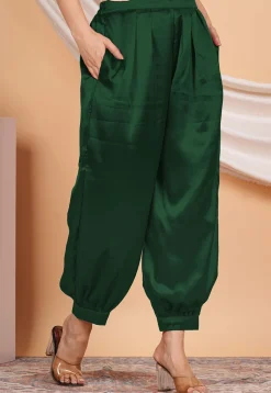 Solid Color Satin Harem Pant in Dark Green