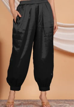 Solid Color Satin Harem Pant in Black