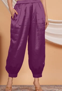 Solid Color Satin Harem Pant in Purple
