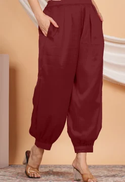 Solid Color Satin Harem Pant in Maroon