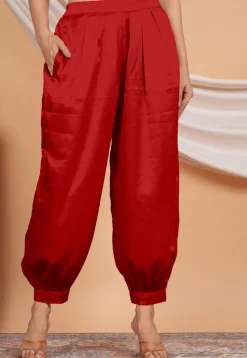 Solid Color Satin Harem Pant in Red