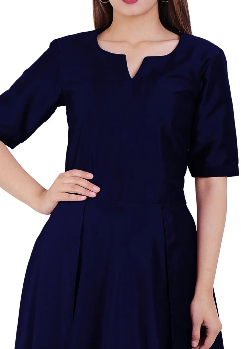 Solid Color Satin Layered Kurta in Navy Blue