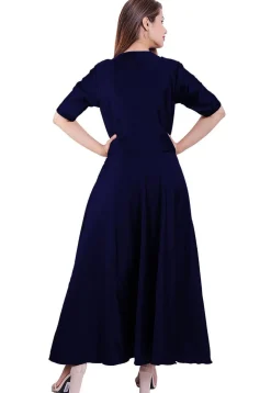 Solid Color Satin Layered Kurta in Navy Blue