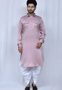 Solid Color Satin Paithani Suit in Pink