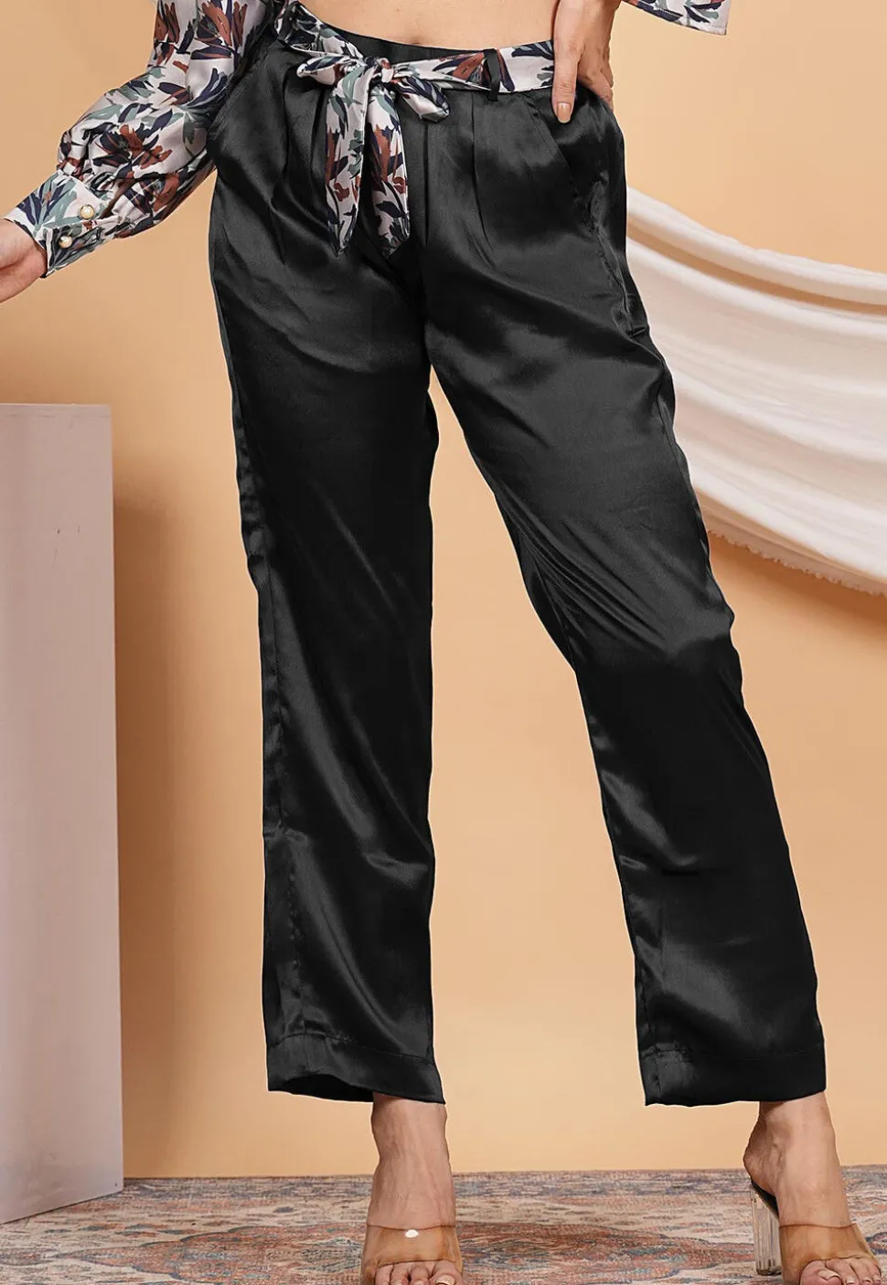 Solid Color Satin Pant in Black