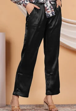 Solid Color Satin Pant in Black