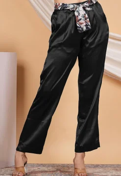 Solid Color Satin Pant in Black