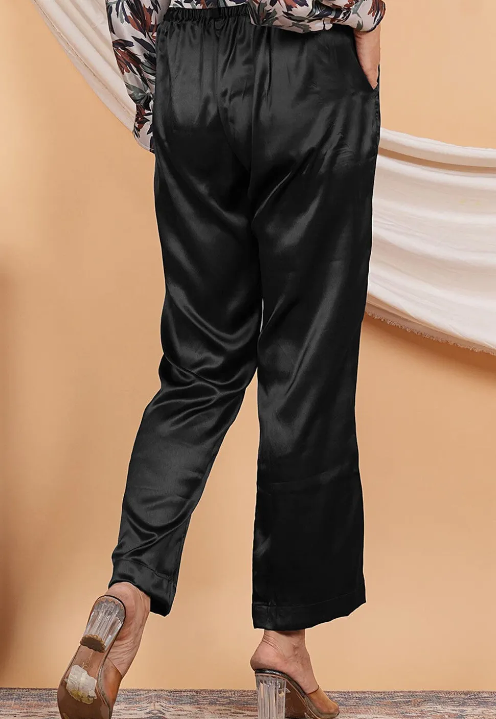 Solid Color Satin Pant in Black