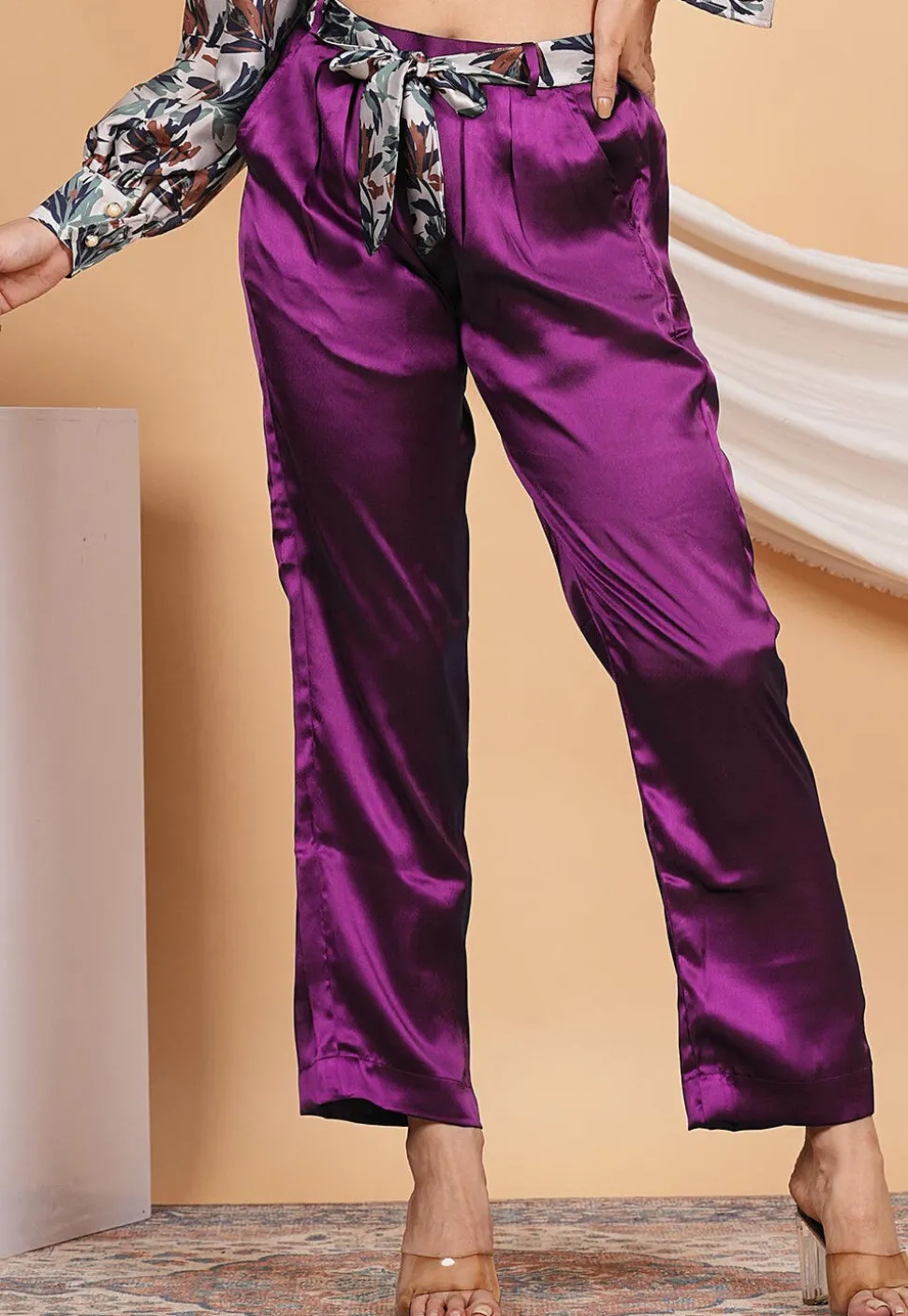 Solid Color Satin Pant in Purple