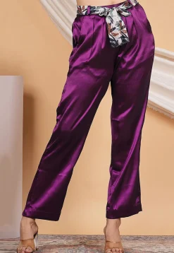 Solid Color Satin Pant in Purple