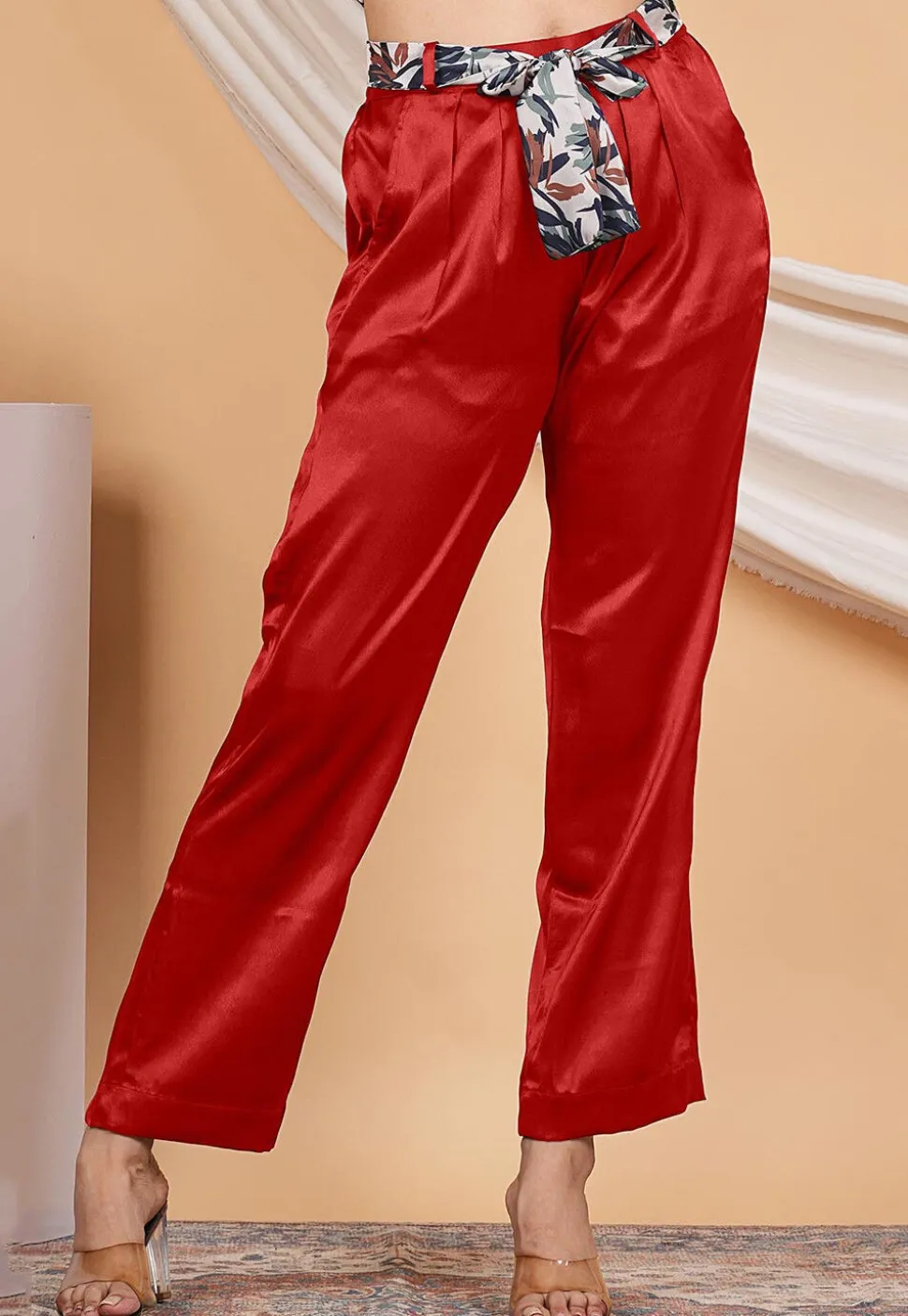 Solid Color Satin Pant in Red