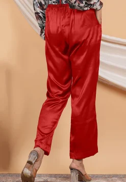 Solid Color Satin Pant in Red