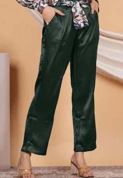 Solid Color Satin Pant in Dark Green