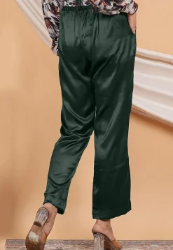 Solid Color Satin Pant in Dark Green