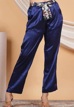 Solid Color Satin Pant in Navy Blue