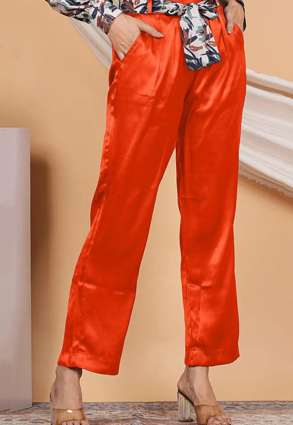 Solid Color Satin Pant in Orange