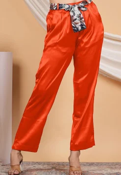 Solid Color Satin Pant in Orange