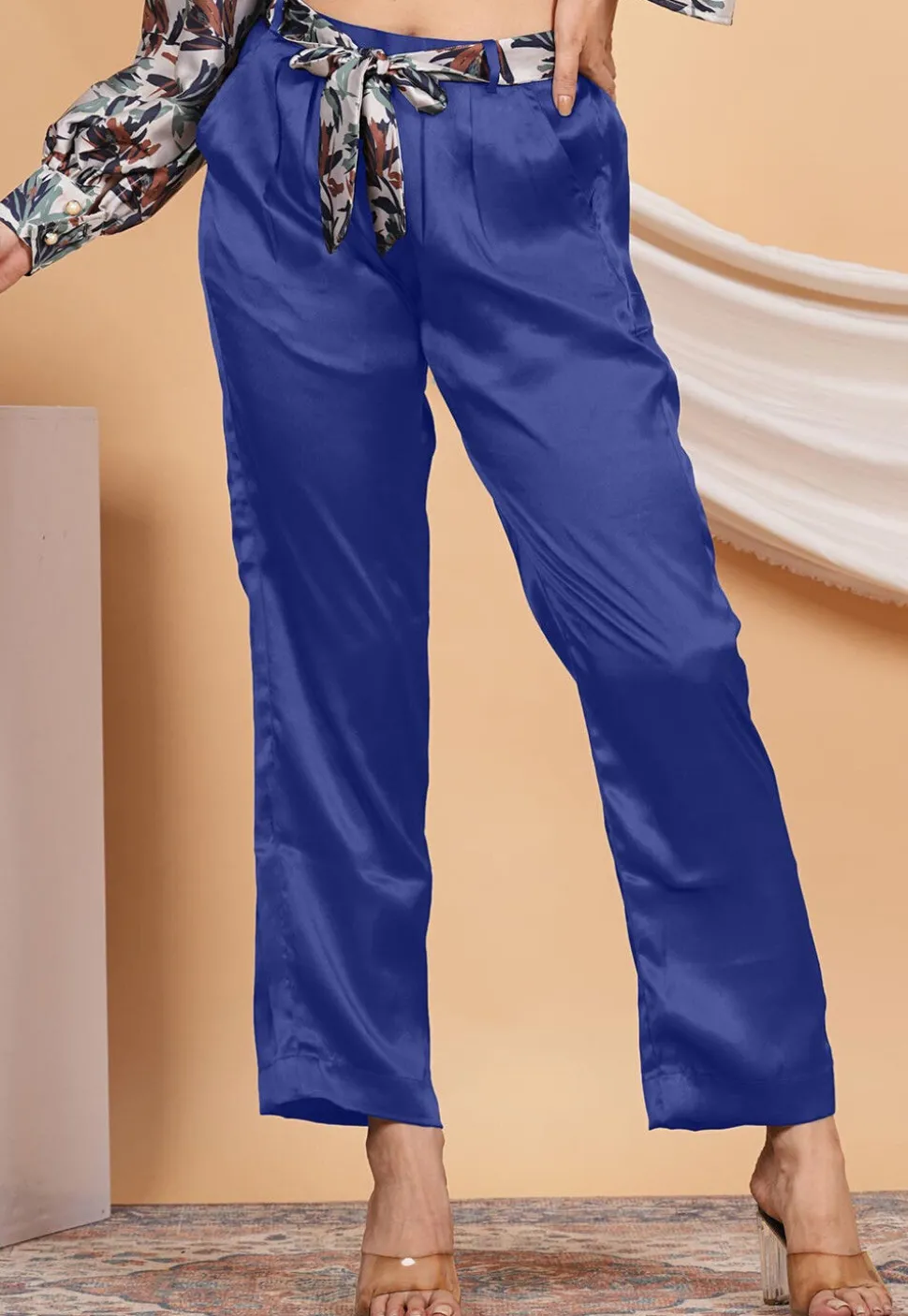 Solid Color Satin Pant in Royal Blue