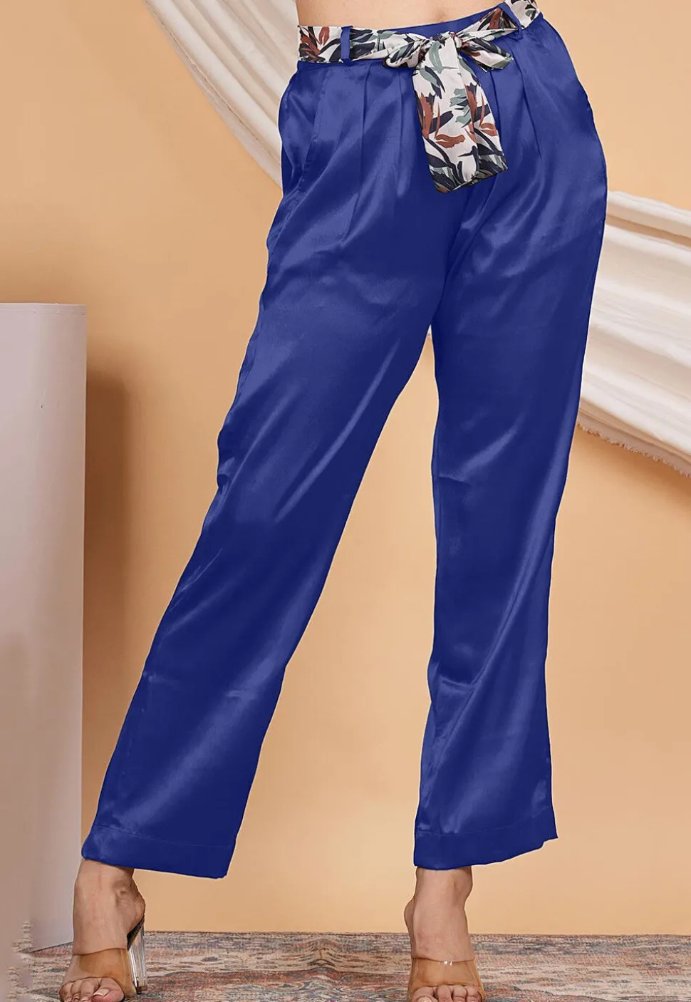 Solid Color Satin Pant in Royal Blue