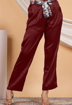Solid Color Satin Pant in Maroon