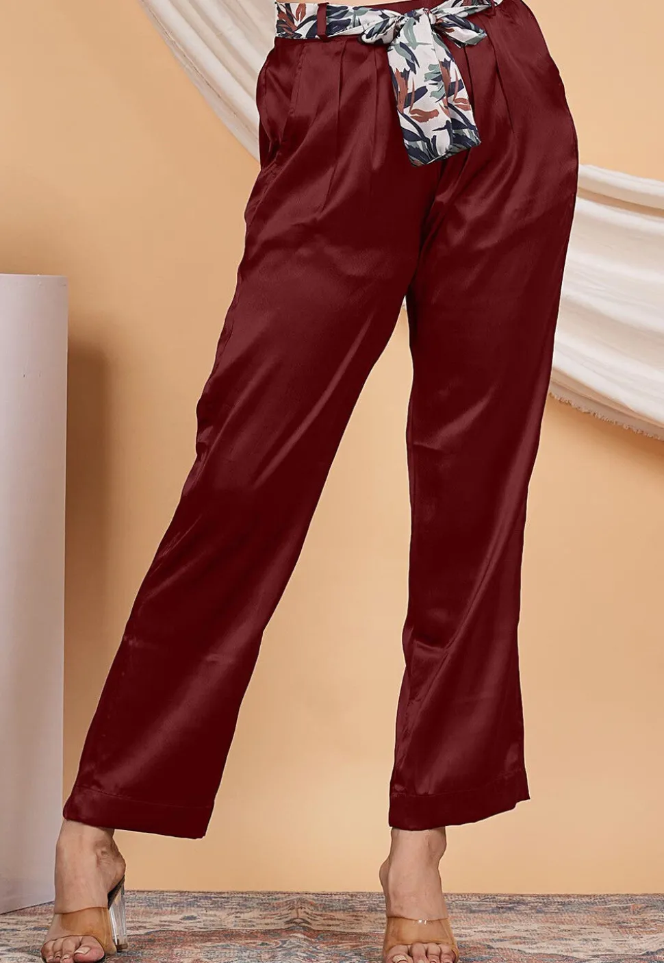Solid Color Satin Pant in Maroon