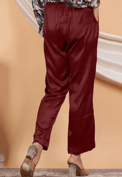Solid Color Satin Pant in Maroon