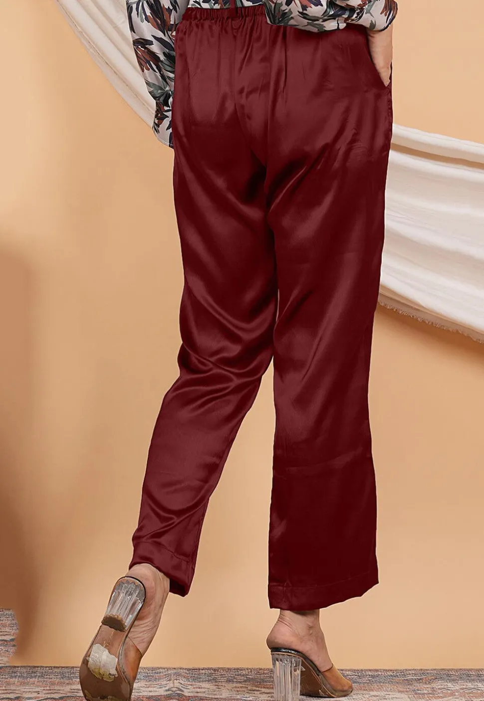 Solid Color Satin Pant in Maroon