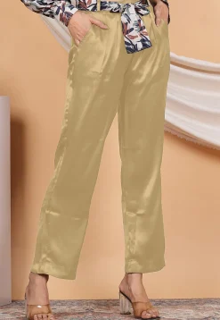 Solid Color Satin Pant in Beige
