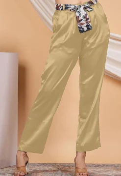 Solid Color Satin Pant in Beige