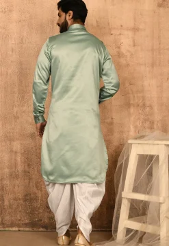 Solid Color Satin Pathani Suit in Pastel Green