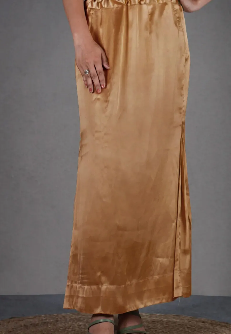 Solid Color Satin Petticoat in Dark Beige