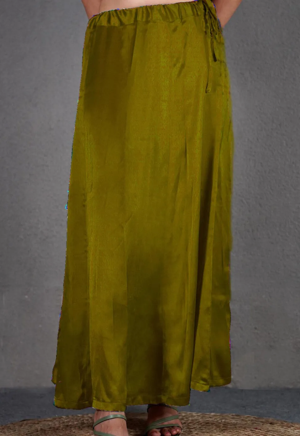 Solid Color Satin Petticoat in Olive Green