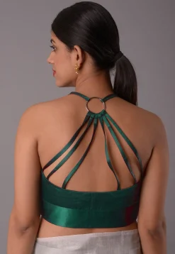 Solid Color Satin Princess Cut Blouse in Teal Green