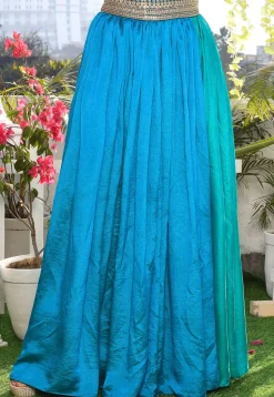 Solid Color Satin Silk A Line Skirt in Blue and Teal Green