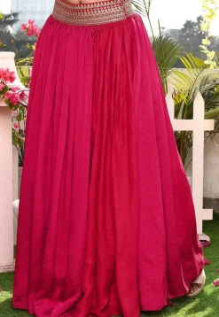 Solid Color Satin Silk A Line Skirt in Magenta
