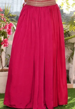 Solid Color Satin Silk A Line Skirt in Magenta