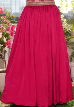 Solid Color Satin Silk A Line Skirt in Magenta