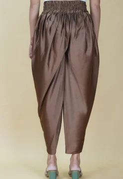 Solid Color Satin Tulip Pant in Brown