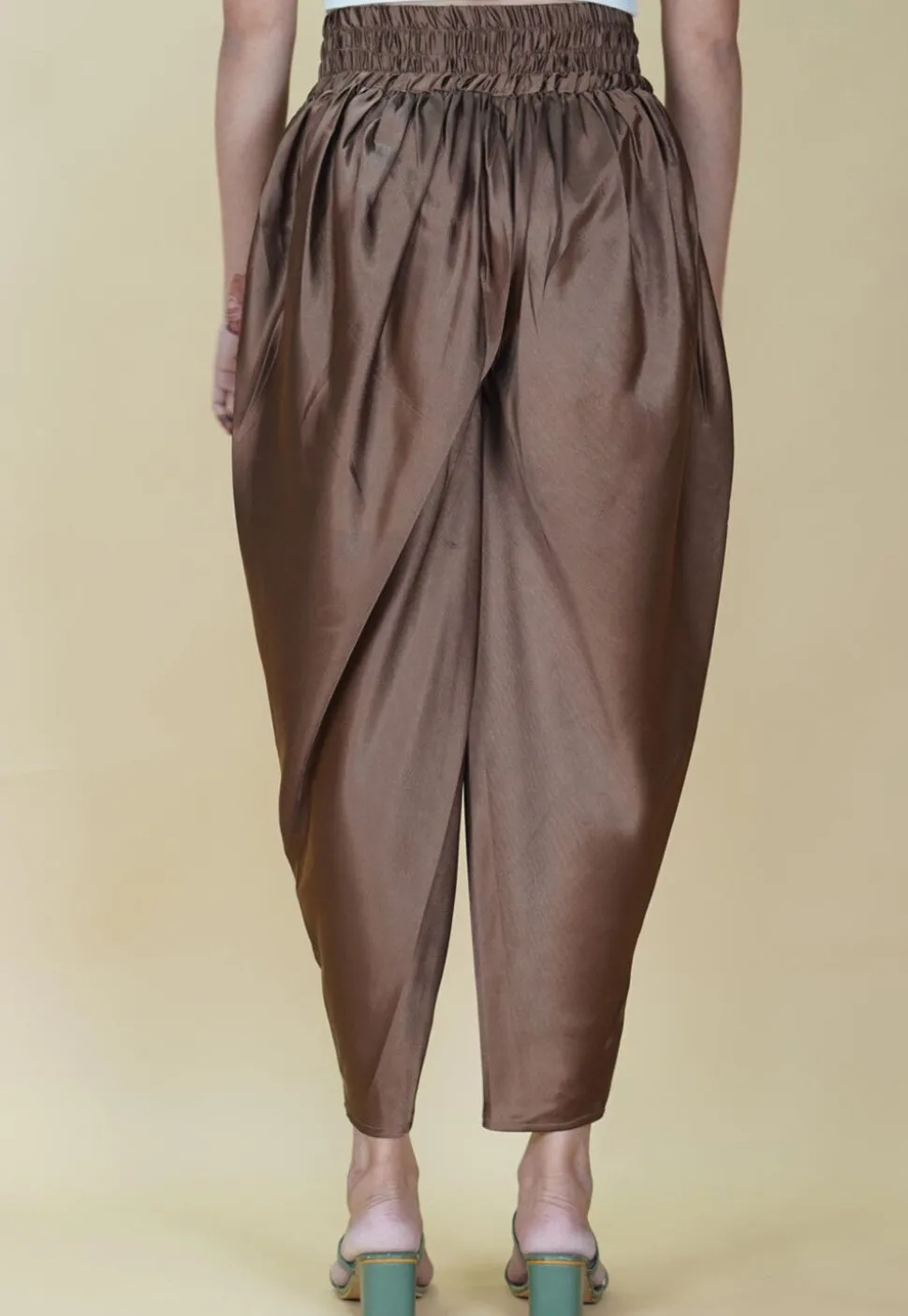 Solid Color Satin Tulip Pant in Brown