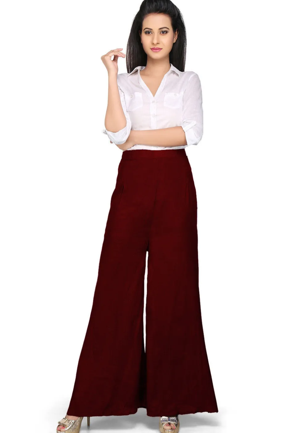 Solid Color Shantoon Palazzo in Maroon