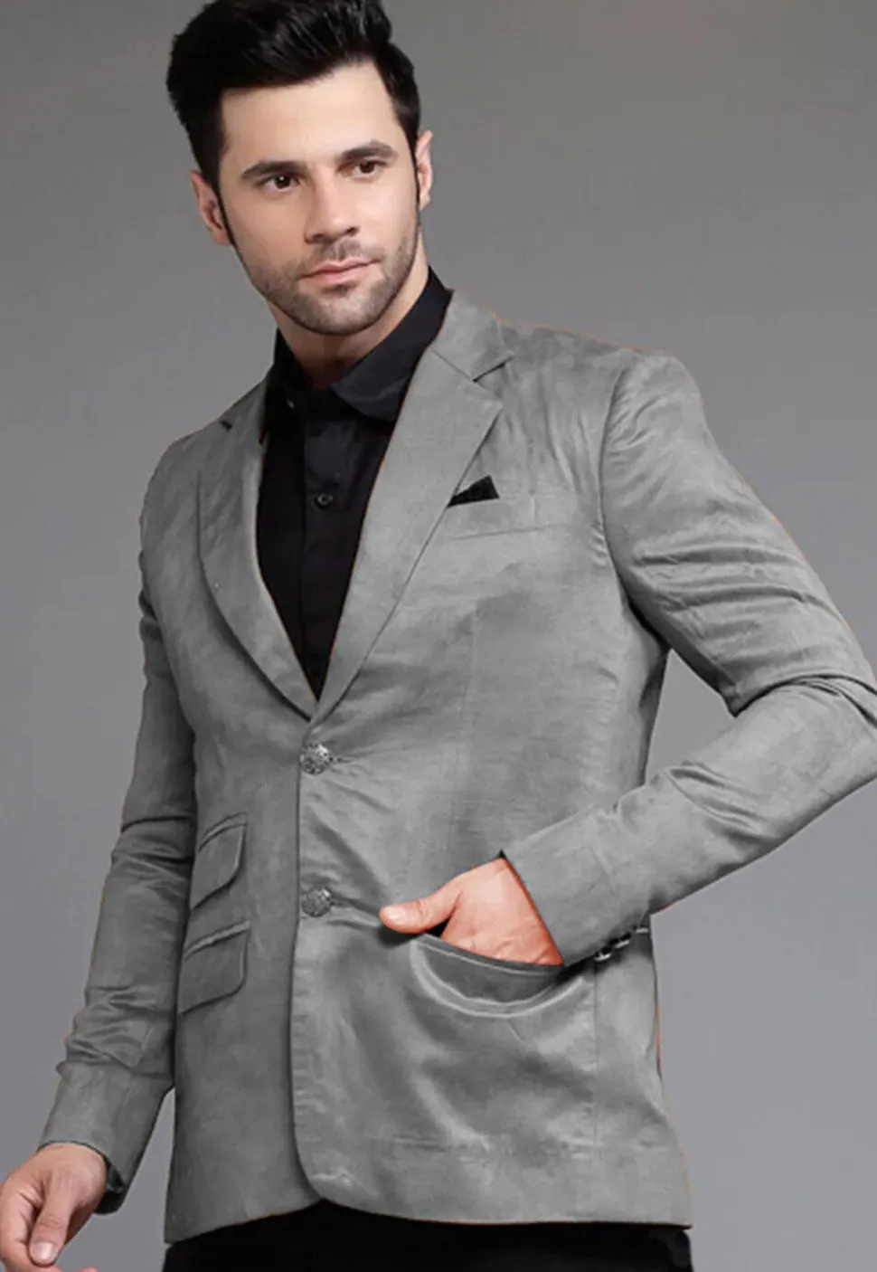 Solid Color Suede Blazer in Grey