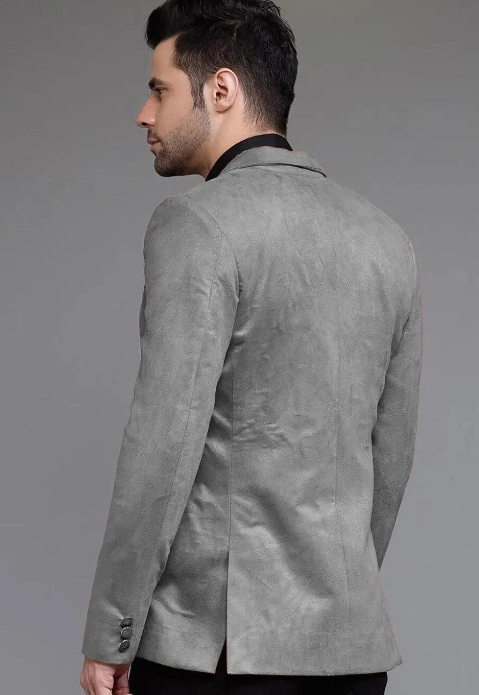 Solid Color Suede Blazer in Grey