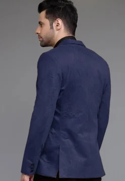 Solid Color Suede Blazer in Navy Blue
