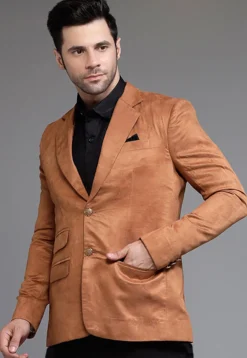 Solid Color Suede Blazer in Brown