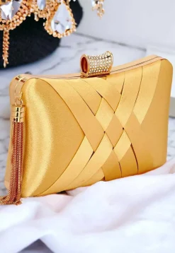 Solid Color Synthetic Rectangular Clutch Bag in Yellow