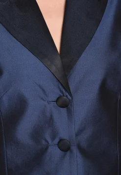 Solid Color Taffeta Silk Tunic with Pant in Dark Blue