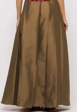 Solid Color Taffeta Silk Box Pleated Skirt in Copper